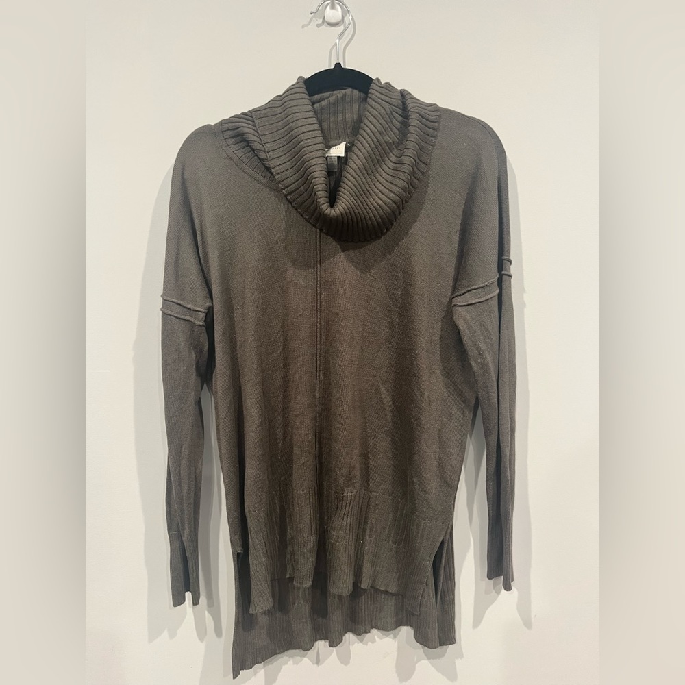 Cupio Womens Sweater Size M Olive Green-gray Cowl Neck Knit Hi-lo butter soft